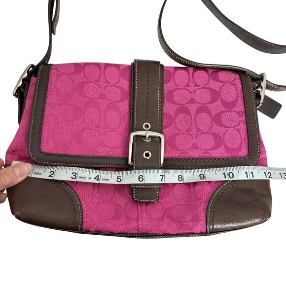 Coach Pink Hampton Signature C Canvas & Brown Leather Hobo Bag Y2K F13018 - Picture 11 of 13